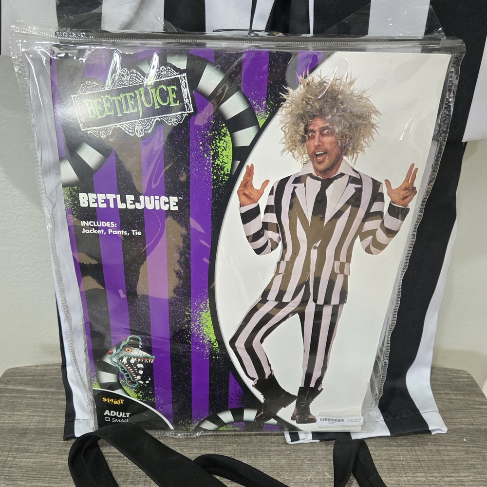 Spirit Halloween Beetlejuice Costume Adult Small Jacket Pants Tie Black White - Picture 2 of 14